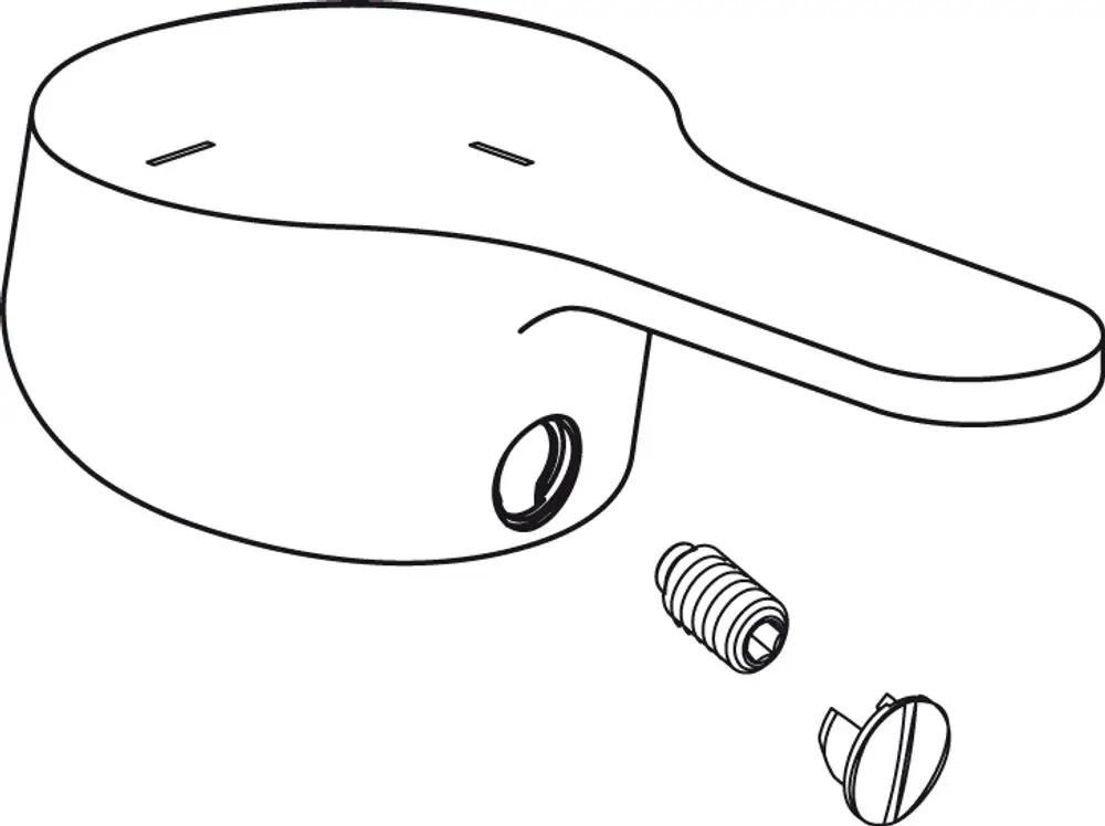 Griffset von Ideal Standard, bestehend aus einem runden Griff mit abgerundetem Ende und zwei dazugehörigen Schrauben. Entwurf in einfacher Form.